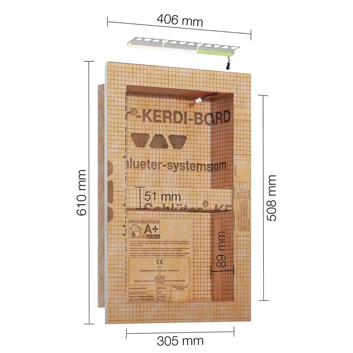 Schlüter Kerdi Board NLT комплект ниши LED осветление неутрално бяло 30,5x50,8x0,89 см