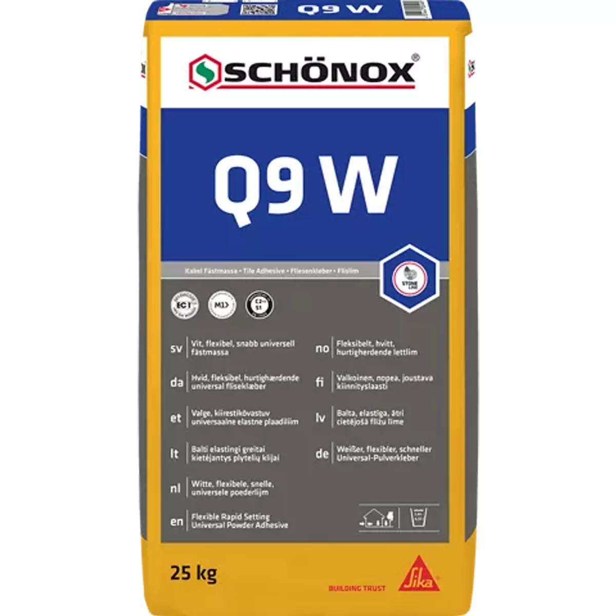Лепило за плочки Schönox Q9 W Бяло гъвкаво универсално прахообразно лепило 25 кг Лепило за плочки Schönox Q9 W Бяло гъвкаво универсално прахообразно лепило 25 кг