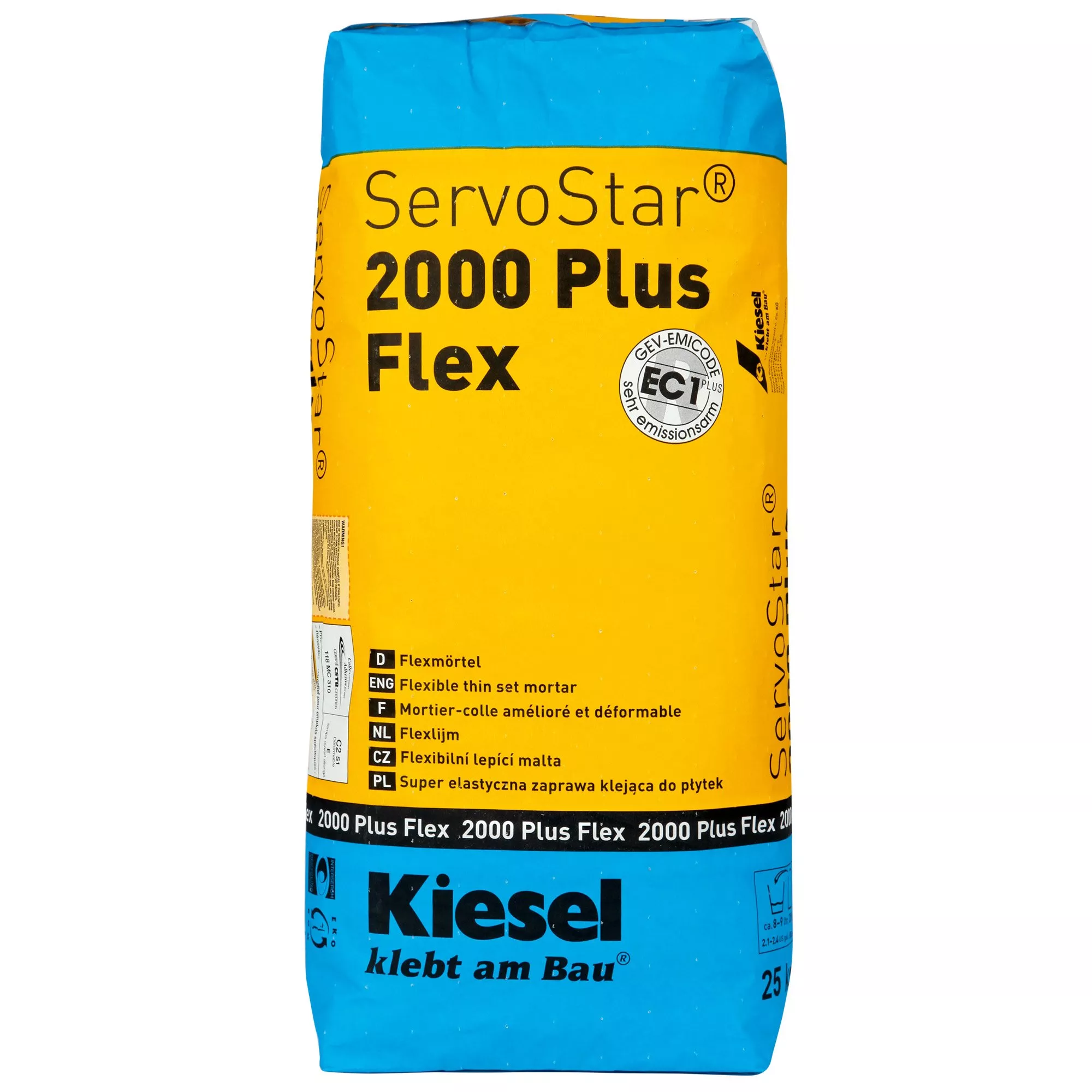 Лепило за плочки Kiesel Servostar 2000 - гъвкав и пластично модифициран циментов тънкослоен разтвор (25KG)