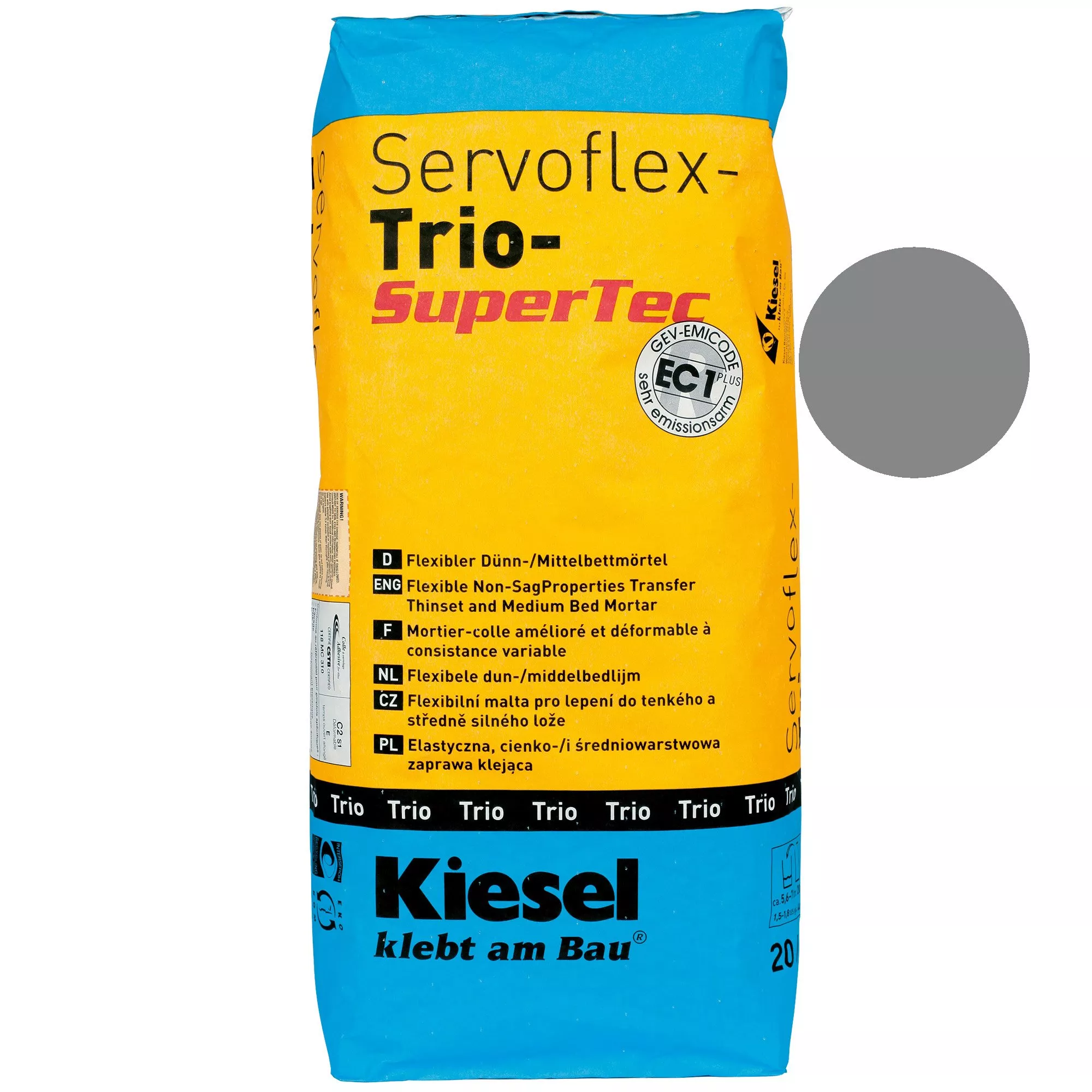 Лепило за плочки Kiesel Servoflex с тънък и среден слой Сиво 20 кг