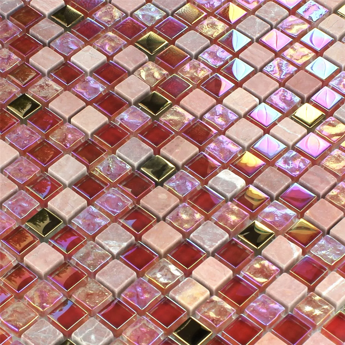 Muster von Mosaikfliesen Glas Naturstein Rot Rosa Gold